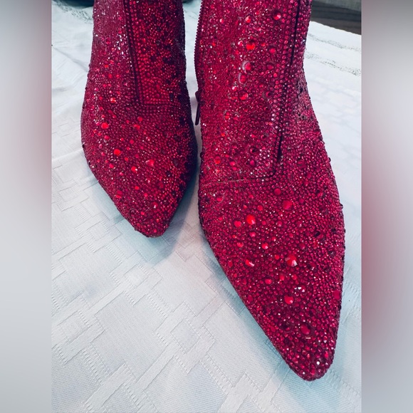 Betsey Johnson SB Cady Rhinestone Red Heeled Boots - Picture 12 of 14